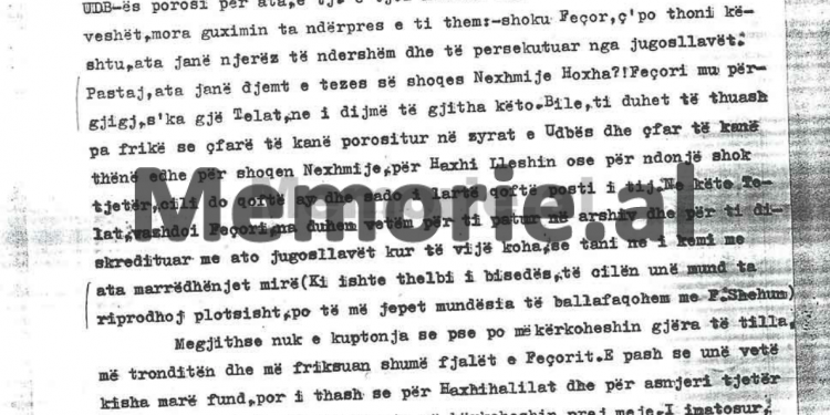 Letra e Telat Agollit për Enverin: “Feçorri më kërkonte të pohoja se UDB-ja më kishte dhënë porosi për Nexhmijen”