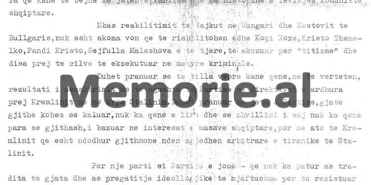 “Mbas rehabilitimit të Rajkut në Hungari dhe Kostovit në Bullgari, ju duhet të bëni të njëjtën gjë me Koci Xoxen dhe Maleshoven…”/ Letra e panjohur nga Parisi në 1956-ën që alarmoi Enver Hoxhën
