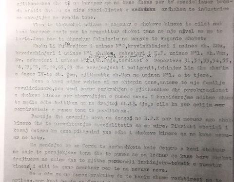 Raporti për Enverin: Zv/ministri i Jashtëm, shoku Gen Piao, tha se përdhunimet e kanë dëmtuar autoritetin e PPSH-së dhe popullit shqiptar, por nuk e kanë lëkundur miqësinë, ajo do jetë….