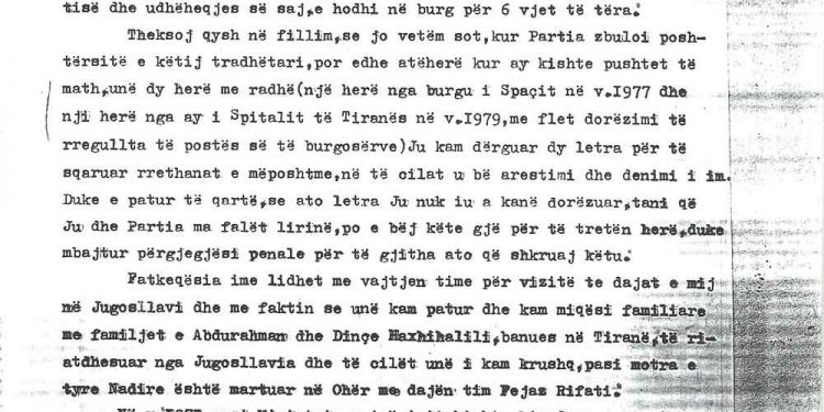 Letra e Telat Agollit për Enverin: “Feçorri më kërkonte të pohoja se UDB-ja më kishte dhënë porosi për Nexhmijen”