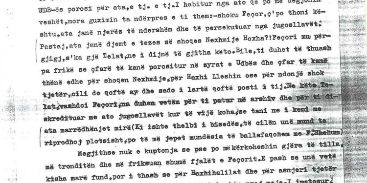 Letra e Telat Agollit për Enverin: “Feçorri më kërkonte të pohoja se UDB-ja më kishte dhënë porosi për Nexhmijen”