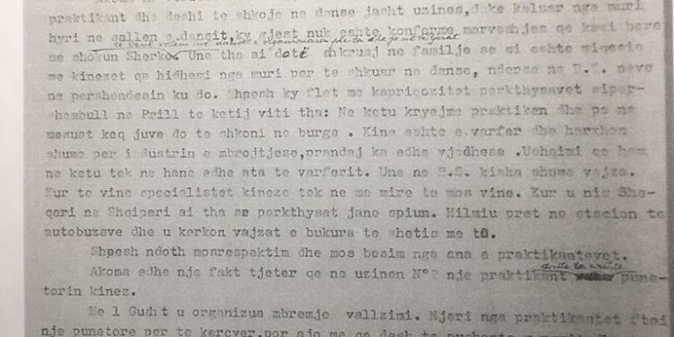 Raporti për Enverin: Për praktikantët që kanë lidhje me gra të martuara, burrat kinezë kanë përshtypje të këqija, dhe janë të revoltuar. Ata thonë se s’ngjajnë me shqiptarët heronj , siç na thuhet….