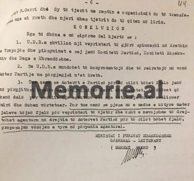Mehmet’s report on Enver: There are 10 UDB agents in the Tropoja Party committee….