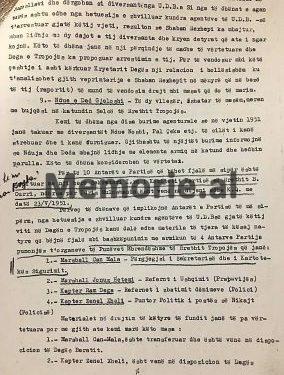 Mehmet’s report on Enver: There are 10 UDB agents in the Tropoja Party committee….