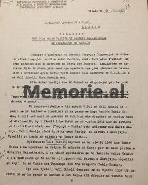 Mehmet’s report on Enver: There are 10 UDB agents in the Tropoja Party committee….