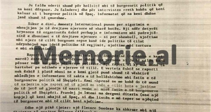 Letra e të arratisurit në ’85-ën, nga Chicago për Amnesty International/ “Po ju dërgoj ditarin tim, për tmerret e 2000 të dënuarëve të Spaçit që….”