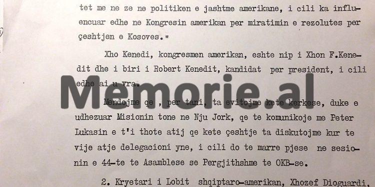Kur kongresmeni amerikan, Joseph Kennedy, biri i kandidatit për president të SHBA-ve, debatonte me ambasadorin Pitarka, që s’i jepte vizë për Shqipëri…/Dokumentet e panjohura të ’89-ës