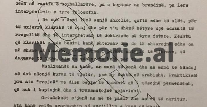 Letra sekrete e Enverit: Klerikët, me përjashtim të katolikëve, janë injorantë, dinë lutje përmendësh si hoxhallarët, por do i rrafshojmë nga faqja e dheut…”