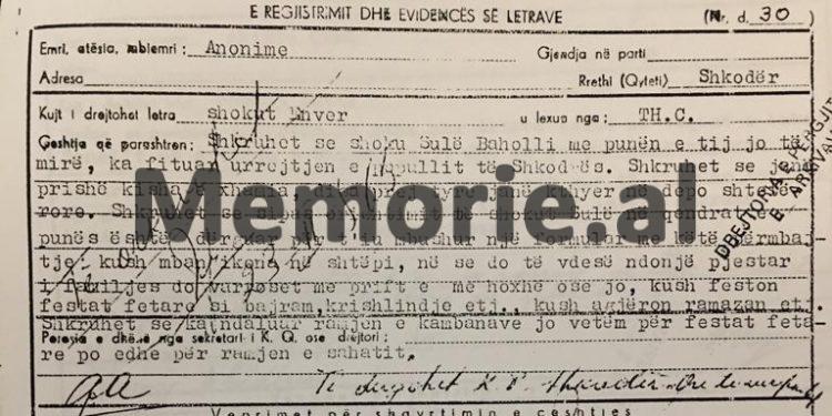 “Sul Baholli s’po na lejon me festu Pashkët, ka urdhëruar drejtorët e shkollave me i pyet fëmijët, a janë bë synet dhe…”/Letra për Enverin