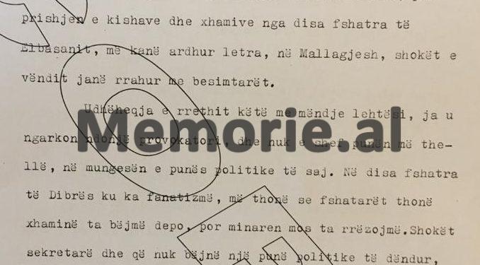 “Në Finiq, sekretari partisë dhe kryetari kooperativës, vanë të hiqnin ikonat e kishës, por u mblodhën 40 gra dhe i rrahën e i…”/ Fjala e Enverit në Byro