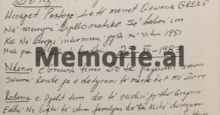 Letra kërcënuese për Enverin: “Mos ma mbani babanë në burg dhe djalin peng, do kryej veprime çnjerëzore, do çuditet Greqia dhe…”/ Historia e minoritarit që u arratis në ’82-in