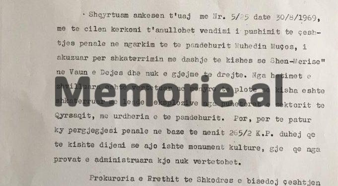 “Prishja e monumenteve të kulturës është bërë natën dhe me qëllim…’, Prokuroria: drejtori i kantierit s’e dinte se ajo mbrohej nga shteti…”/Denoncimi për kishën e Vaut të Dejës