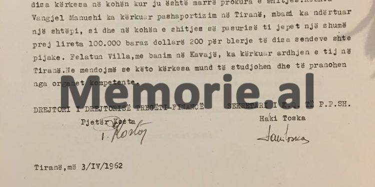 Letra e Haki Toskës për Enverin: “Në Greqi kemi 173 prona, tre prokura me vlerë 1.3 milion USD, i morëm dhe…”/ Dokumenti sekret i ’62-it për pasuritë e emigrantëve