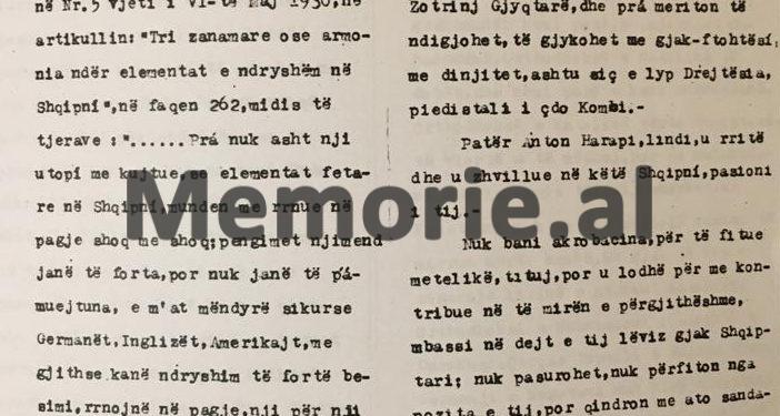 “Patër Anton Harapi që gjykohet n’kët sallë ku ngjan se çdo za njerziet s’ka ma vend, është një shqiptar i kulluar…”/ Mbrojtja në “Gjyqin e Regjencës” në ’46-ën