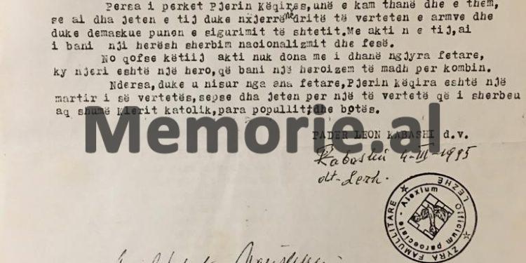 “Pjerin Kçira, ish-hetues i pushkatuem për shpërndarje traktesh kundra pushtetit, tha në gjyq: ‘armët në Kishë i ka fut Sigurimi…”/ Dëshmia e Padër Leon Kabashit
