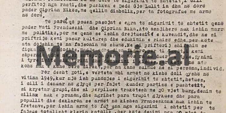 “Pjerin Kçira, ish-hetues i pushkatuem për shpërndarje traktesh kundra pushtetit, tha në gjyq: ‘armët në Kishë i ka fut Sigurimi…”/ Dëshmia e Padër Leon Kabashit