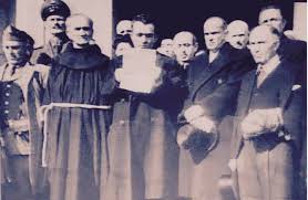 “Father Anton Harapi, who is being tried in this courtroom where it seems that every voice of the people has no place, is a pure Albanian…”  The defense is revealed in the “Regency Court” in ’46…