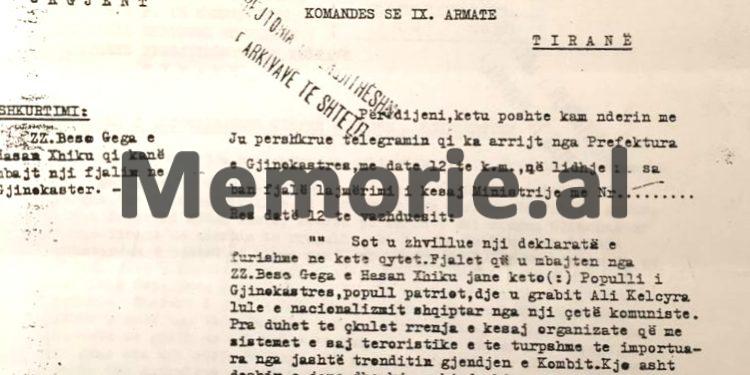Prefekti Beso Gega: “Popull patriot i Gjinokastrës, dje u grabit Ali Këlcyra, lulja e nacionalizmit shqiptar, nga një çetë komuniste…”/ Zbulohet dokumenti rezervat i vitit 1943