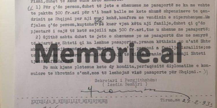 Zbulohet vendimi i qeverisë së Zogut në ’39-ën për dhënien e vizave izraelitëve dhe letra e konsullit Rauf Fico: “Kurrnji çifut s’asht kthye në Gjermani, se do internohej në Dachau e Buchenwald”