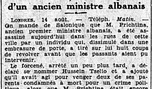 Shtypi grek: “Atentatori qëlloi mbi Hasan Prishtinën, pasi ai s’i dha 6000 dhrami që i’a kishte premtuar për vrasjen e…”/ Ngjarja e panjohur në 1933-in në Selanik