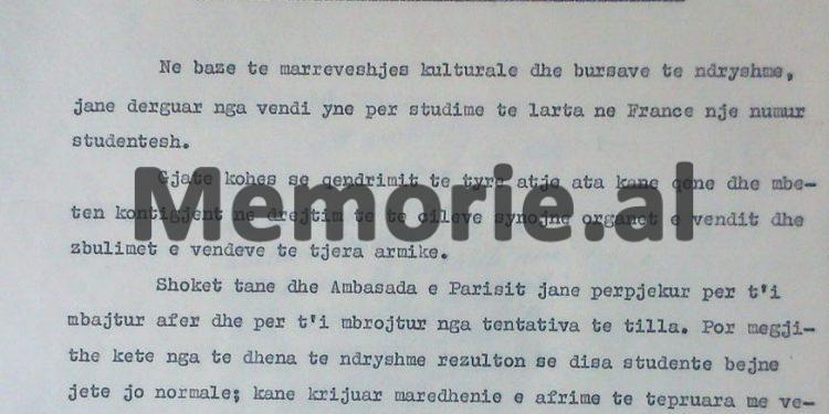 Raporti sekret i Sigurimit për Hysni Kapon: “Studentët tanë në Francë shoqërohen me femra të huaja, mbajnë materiale dekadente dhe…”/ Emrat dhe ‘bëmat’ e tyre!