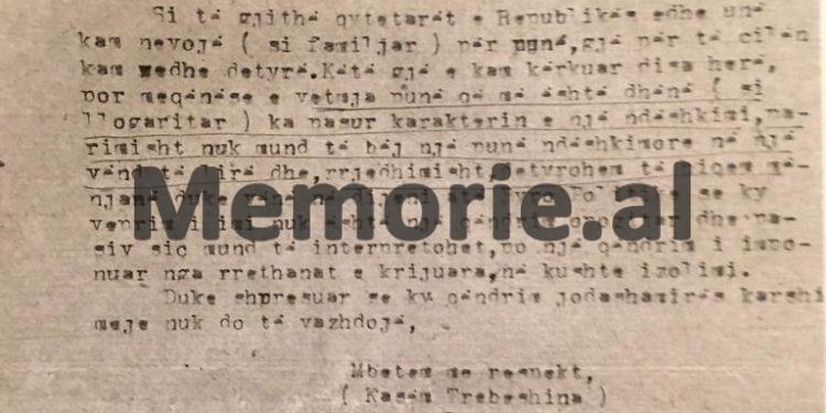 Letra e Trebeshinës: “Shoku Enver, s’ kam qenë asnjëherë kundër vijës Partisë, as revizionist, Shqipëria po lulëzon…”/ Enveri: “Le të vazhdohet të ndihmohet…”