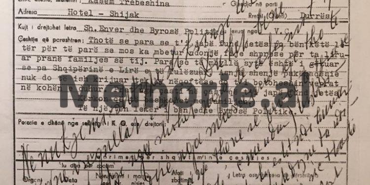 Letra e Trebeshinës: “Shoku Enver, s’ kam qenë asnjëherë kundër vijës Partisë, as revizionist, Shqipëria po lulëzon…”/ Enveri: “Le të vazhdohet të ndihmohet…”