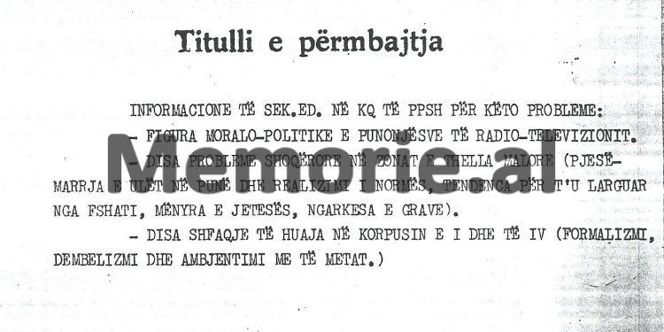 Letra për Ramiz Alinë: “Vera Grabocka përhap modën e huaj, Agron Çobani morri në punë të bijën e …”/ Denoncimet në Radio-Televizionin Shqiptar në ‘82-in