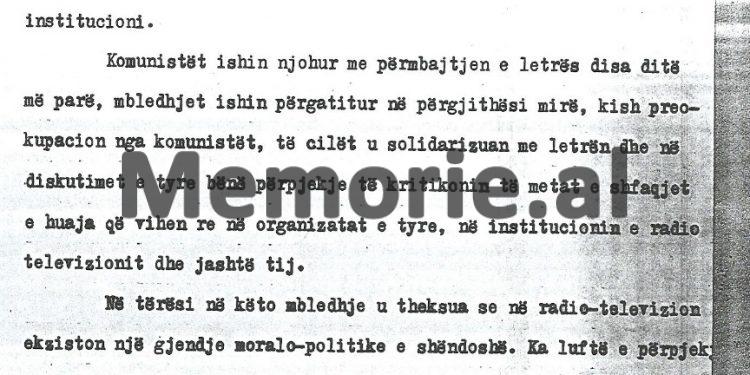 Letra për Ramiz Alinë: “Vera Grabocka përhap modën e huaj, Agron Çobani morri në punë të bijën e …”/ Denoncimet në Radio-Televizionin Shqiptar në ‘82-in