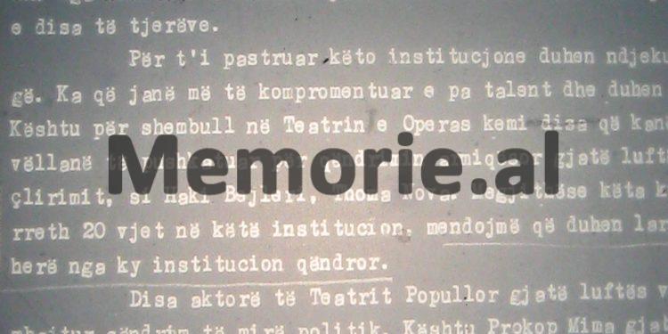 Letra për Ramiz Alinë: “Ndrenika ka vëllanë e arratisur, Mima ka qenë me Ballin, Shkjezi me Partinë Fashiste, kurse Anagnosti…”/ Raporti sekret me biografitë e 51 artistëve