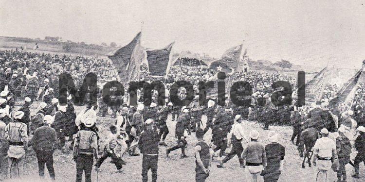 Kosov the Albanians hasten to pay homage to Sultan Mehmed V in the summer of 1911 on Plain of Kosovo