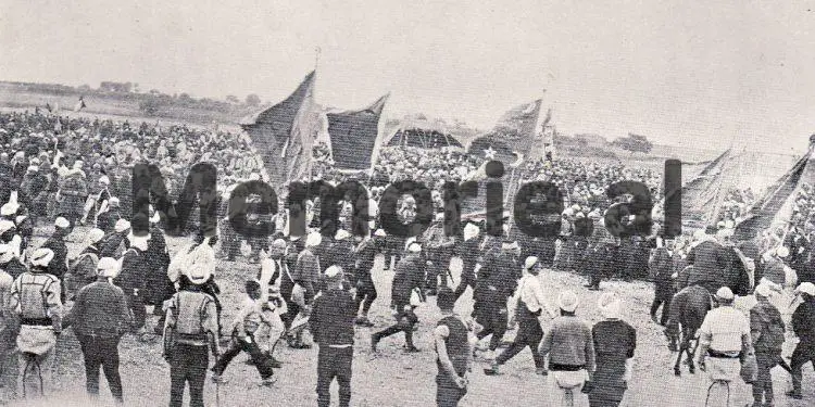 Kosov the Albanians hasten to pay homage to Sultan Mehmed V in the summer of 1911 on Plain of Kosovo