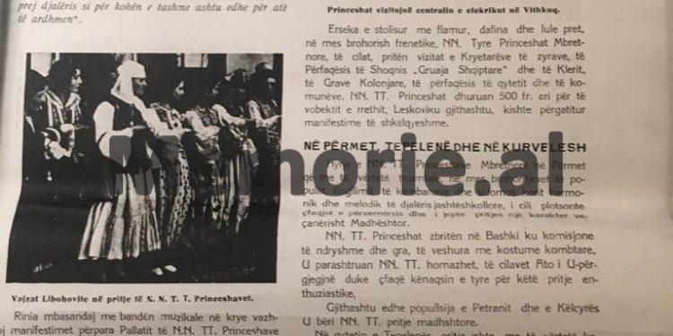 Prill 1938, kur Shqipëria e Mesme dhe ajo e Jugut, pritën me manifestime të mëdha, motrat e Mbretit Zog, Princeshat: Myzejen, Maxhide dhe Ruhije