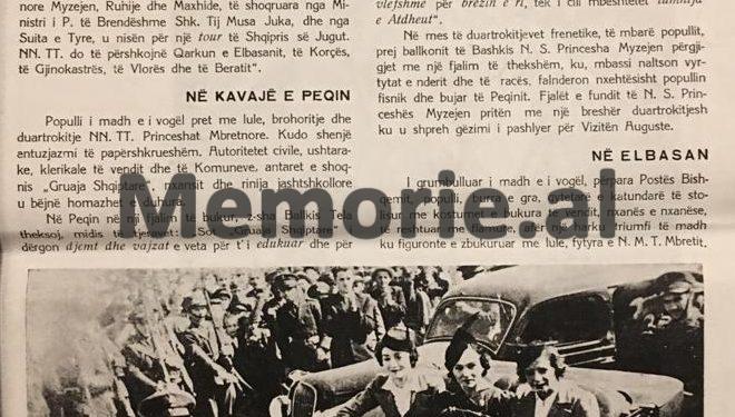 Prill 1938, kur Shqipëria e Mesme dhe ajo e Jugut, pritën me manifestime të mëdha, motrat e Mbretit Zog, Princeshat: Myzejen, Maxhide dhe Ruhije