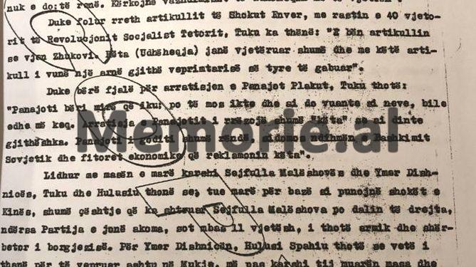 Letra për Hysni Kapon: “Tuk Jakova thotë se nuk mund të punohet më me Enverin, i duhet vënë fshesa gjithë Byrosë, se…”/ Raporti i Sigurimit me përgjimet e “Tomorri”-t në 1957-ën