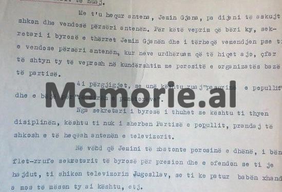 Letra sekrete e Hysni Kapos: “Kush është ky Jemin Gjana, që s’pranon të heqë antenën e televizorit të Jugosllavisë…”/ Ngjarja në ‘73-in në minierën e Gjegjanit, Kukës