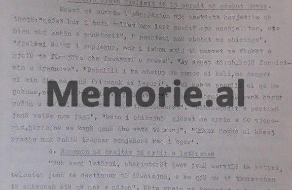 Raporti për Komitetin Qëndror:  “Tek ne ka njerëz që flenë pa ngrënë, ndërsa udhëheqësit shtrojnë bankete dhe dërgojnë ushqime falas në Vietnam…”/ Përgjimet në rrethin e Krujës në ’73-in