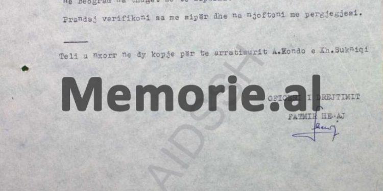 The secret file: “Kondo and Sukniqi will stay in Yugoslavia for two more months, after they will testify in the trial against the two people sent by the State Security for… / Report of the Albanian agency in Belgrade