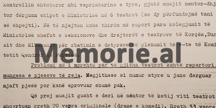 Letra për Ramiz Alinë: “E parandaluam vënien në Teatrin ‘Migjeni’, dramën e Namik Dokles, pasi në 65 faqet e tekstit të saj, autori…”/ Informacioni i zv/ministrit të Kulturës, në ’73-in