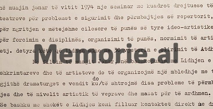 Letra për Ramiz Alinë: “E parandaluam vënien në Teatrin ‘Migjeni’, dramën e Namik Dokles, pasi në 65 faqet e tekstit të saj, autori…”/ Informacioni i zv/ministrit të Kulturës, në ’73-in