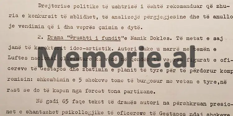 Letra për Ramiz Alinë: “E parandaluam vënien në Teatrin ‘Migjeni’, dramën e Namik Dokles, pasi në 65 faqet e tekstit të saj, autori…”/ Informacioni i zv/ministrit të Kulturës, në ’73-in
