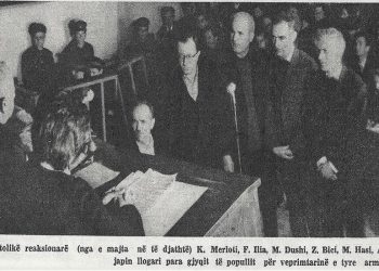 Rare photo: “Five Catholic clergymen defended in the communist trial in the city of Shkodra, where two of them were sentenced to death and…” / Images from the magazine “In the service of the people”, 1968
