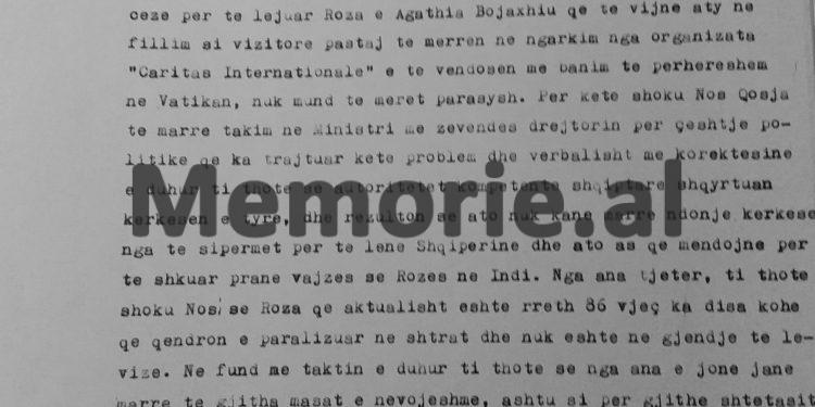 “Të shikohet me kujdes qëllimi i vërtet i ardhjes së saj dhe njerëzit që e shoqërojnë, pasi…”/ Dokumentet e panjohura për Shenjtoren e famshme, nga 1969-ta, në ’89-ën