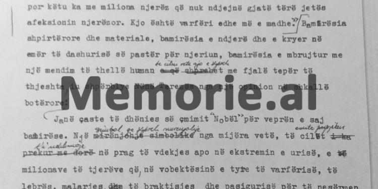 “Ardhja e saj, nuk do kalojë pa bujë dhe do bien poshtë edhe pretendimet e shpifjet, se në vendin tonë, besimtarët e klerikët, persekutohen e vriten…”/ Dosja sekrete për Nënë Terezën
