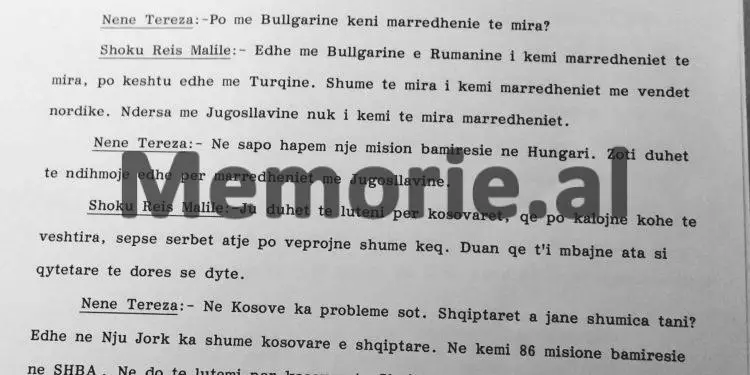Nënë Tereza: “Përse Shqipëria nuk merr ndihma nga jashtë…?! Të marrësh kredi dhe ndihma nga jashtë si Jugosllavia, do të thotë…”/ Biseda me ministrin e Jashtëm, Reiz Malile, Tiranë, 16 gusht ‘89