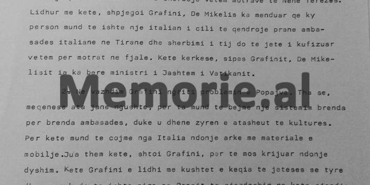 Secret file: “After visiting the ‘Enver Hoxha’ Museum, Mother Teresa asked to meet with her friend Nexhmije and prepared a special envelope, where…” / Report on the famous charity in ’89
