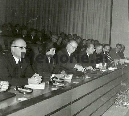 E Hoxha M Myftiu M Shehu H Kapo gjate Kongresit te VI te PPSH-se. 1971