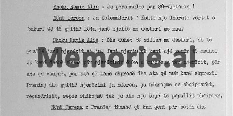 Ramiz Alia: “Ne nuk ju japim dot çmimin ‘Nobël’. Nënë Tereza: “Ju më jepni një shtëpi të sjell motrat e mija këtu dhe…”/ Proces-verbali i takimit me bamirësen e famshme, maj 1990
