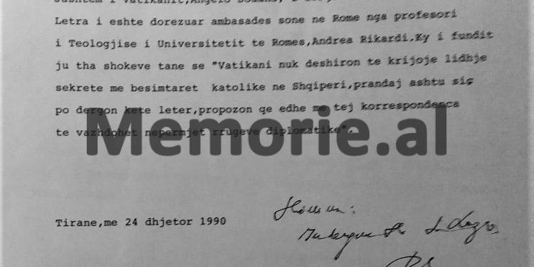 Relacioni i ambasadorit nga Roma: “Sekretari i Shtetit të Vatikanit, kërkon të vijë në Shqipëri për të takuar Nikolla Troshanin, që banon në…”/ Zbulohet korrespodenca sekrete e vitit 1990