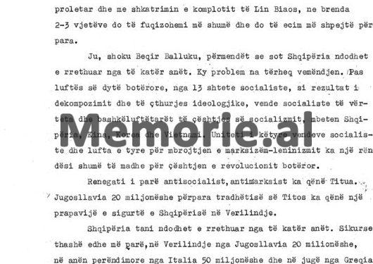 “Qetësia në kufijtë tanë tokësorë është relative, prandaj ne kemi nevojë për armë këmbësorie, tanke dhe…”/ Takimi i Beqir Ballukut me homologun kinez në ’72-in, në Pekin
